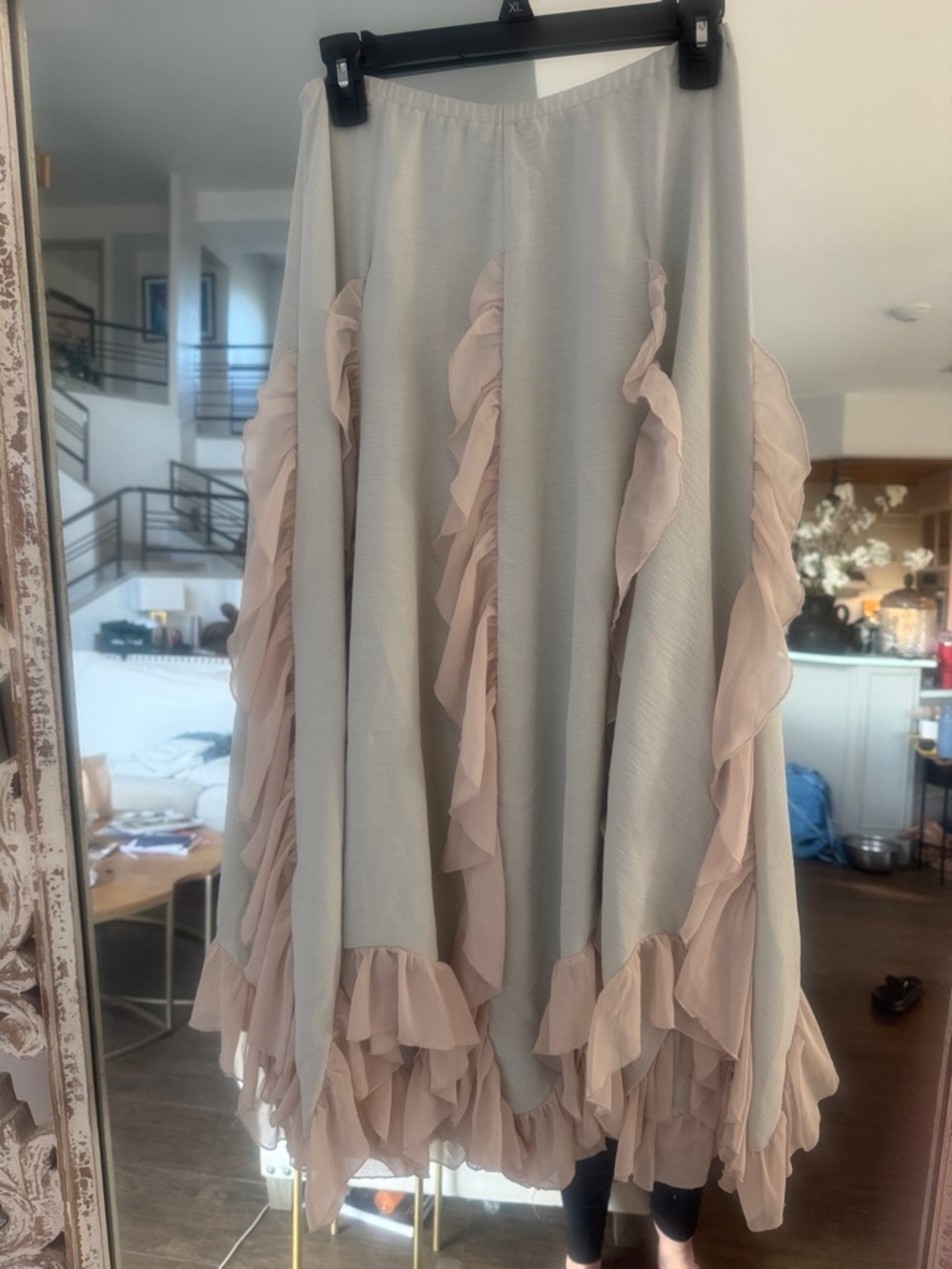 Joyfolie Ruffled Maxi Skirt with Blush Trim
